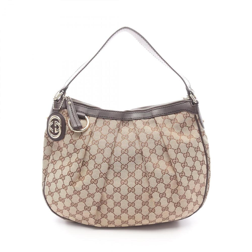 Gucci Sukey GG Canvas Shoulder Bag Leather Beige Brown